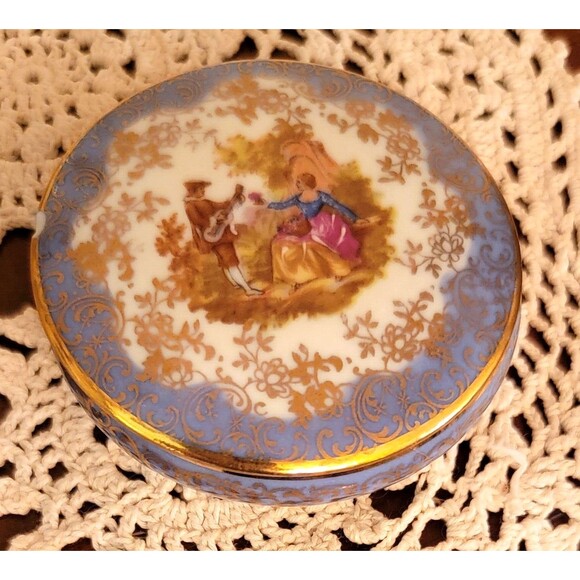 SA Limoges France Castel Trinket Dish French Rococo Hand Painted Courting Lovers - Picture 14 of 14